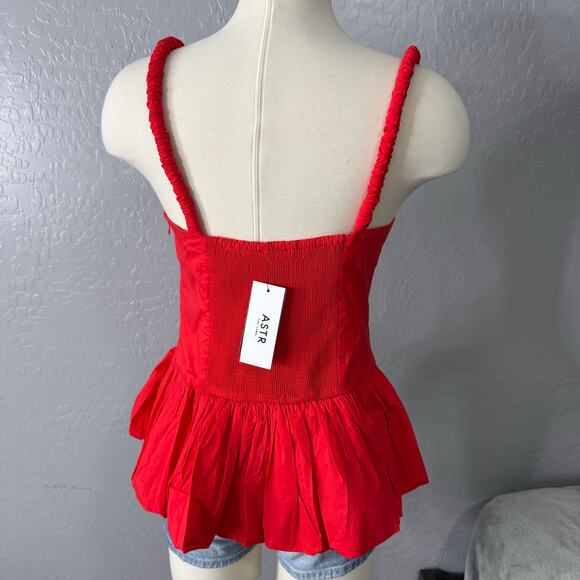 Astr Women's Red Bubble Peplum Cotton Camisole, M - Picture 3 of 5